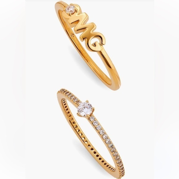 AJOA by Nadri::2 Slaybelles OMG Gold-plated Stackable Cubic Zirconia Rings NWT - Picture 1 of 4